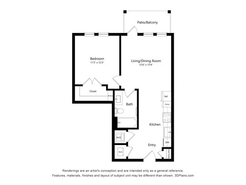 a floor plan of a unit with a bedroom and a living room